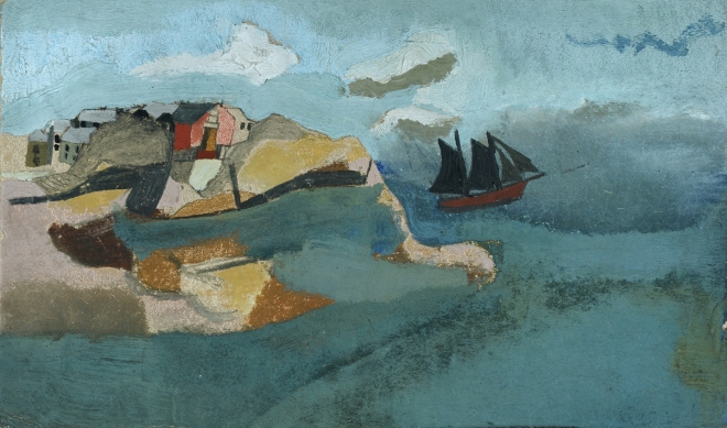 Ben Nicholson, c.1930 (Cornish Port), oil on card, 21.5 x 35 cm, Courtesy of Kettle’s Yard, University of Cambridge/ © Angela Verren-Taunt 2013. All rights reserved, DACS
