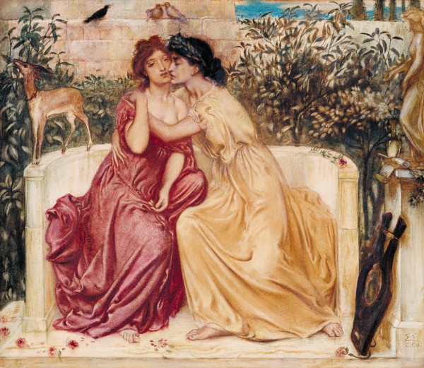 Sappho and Erinna in a Garden at Mytilene (1864) by Simeon Solomon (Watercolour) Tate