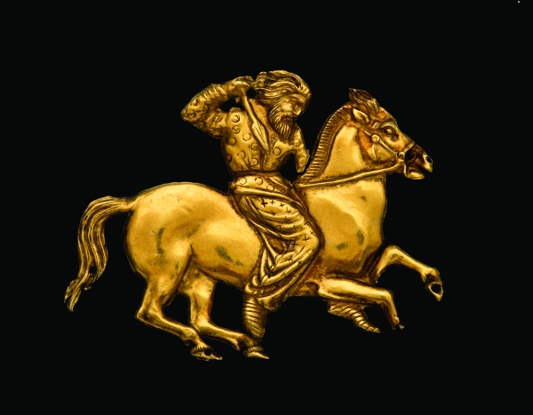 Gold plaque depicting a Scythian rider with a spear in his right hand (second half of the 4th century BC) Kul’ Oba. © The State Hermitage Museum, St Petersburg, 2017. Photo: V Terebenin