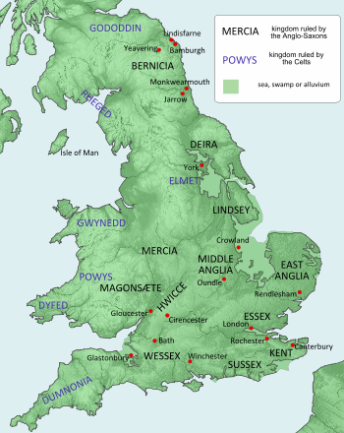 The main Anglo-Saxon kingdoms (source: Wikipedia)